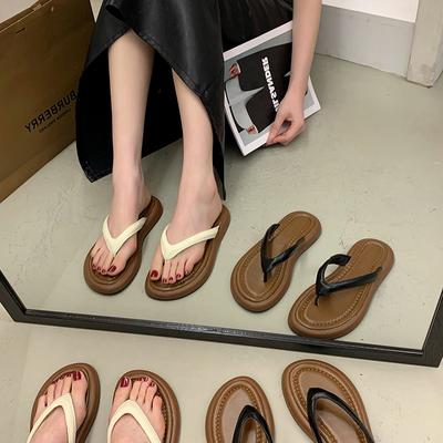 Platform Slippers Women's New Summer Fashion Flip-flops Toe Flat Out Beach Shoes