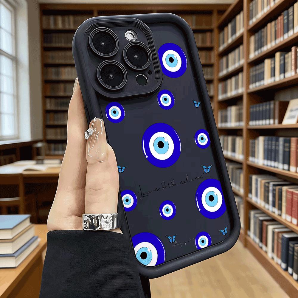 Glossy Evil Eye with Butterflies Soft TPU Phone Case for iPhone 17 16 15 14 13 12 11 Pro Max Plus Shockproof Anti-Slip Cover