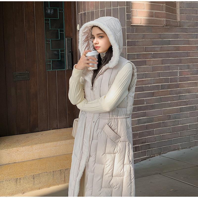 Herbst und Winter Kapuzen Baumwolle Damen Taille Knielang Mode verdickte Weste Oberbekleidung