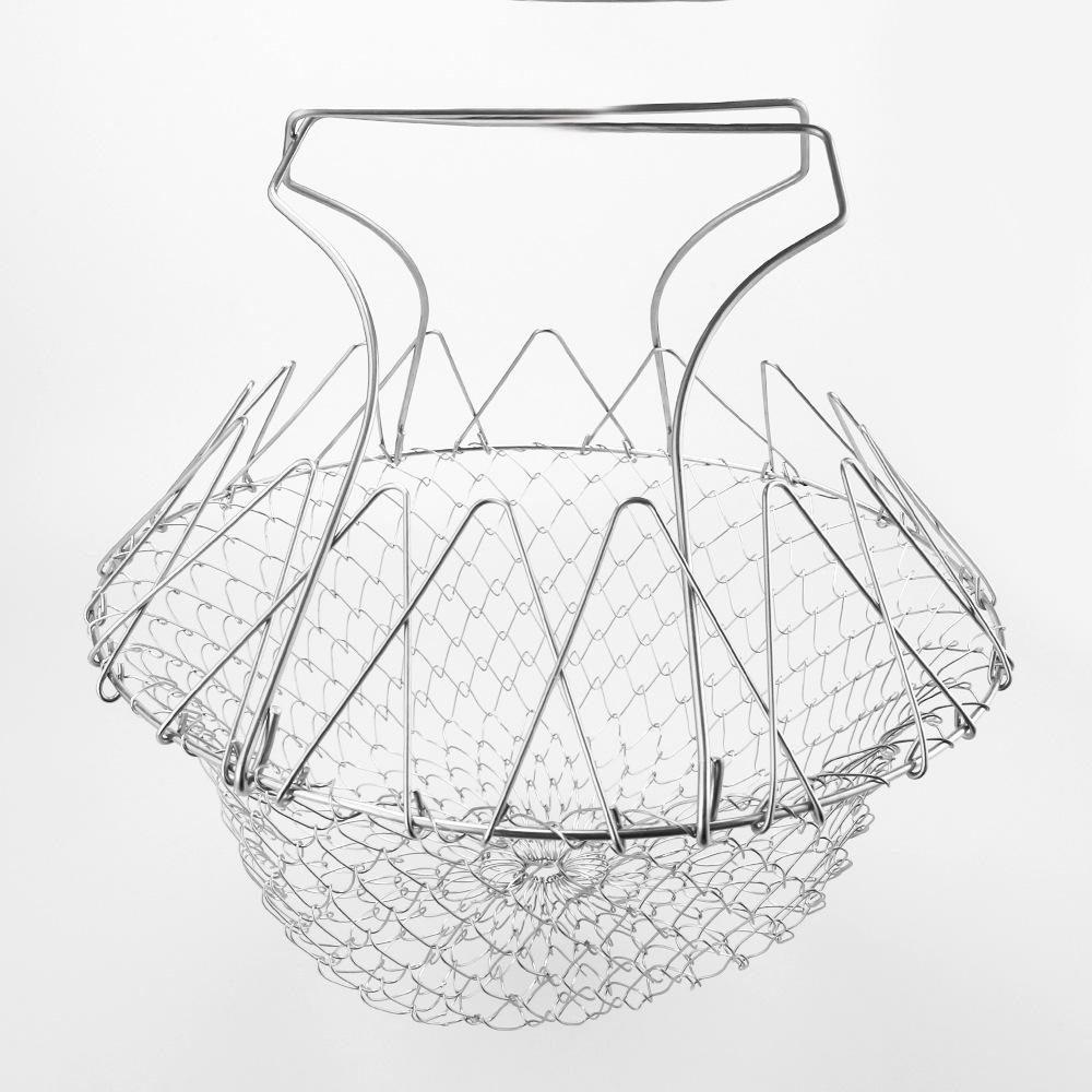 

Многофункциональная складная корзина для картофеля фри, корзина-фильтр для овощей и фруктов, телескопическая бытовая сетчатая корзина из нержавеющей стали серый