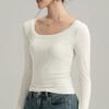 Navava Women Solid Rib Slim FiT U Neck Long Sleeve T shirT nT3223