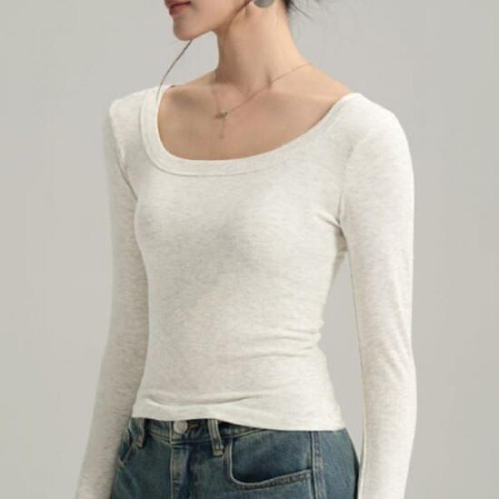 Navava Women Solid Rib Slim FiT U Neck Long Sleeve T shirT nT3223