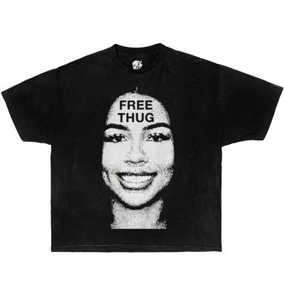 Free Thug Thugger Boxy Garment-Dyed Vintage Shirt Streetwear Tees Y2K