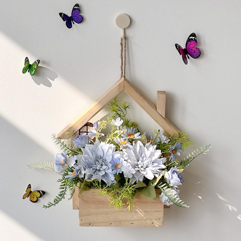 Wall Hanging Artificial Flower Pot for Living Room TV Background with Greenery Planter.