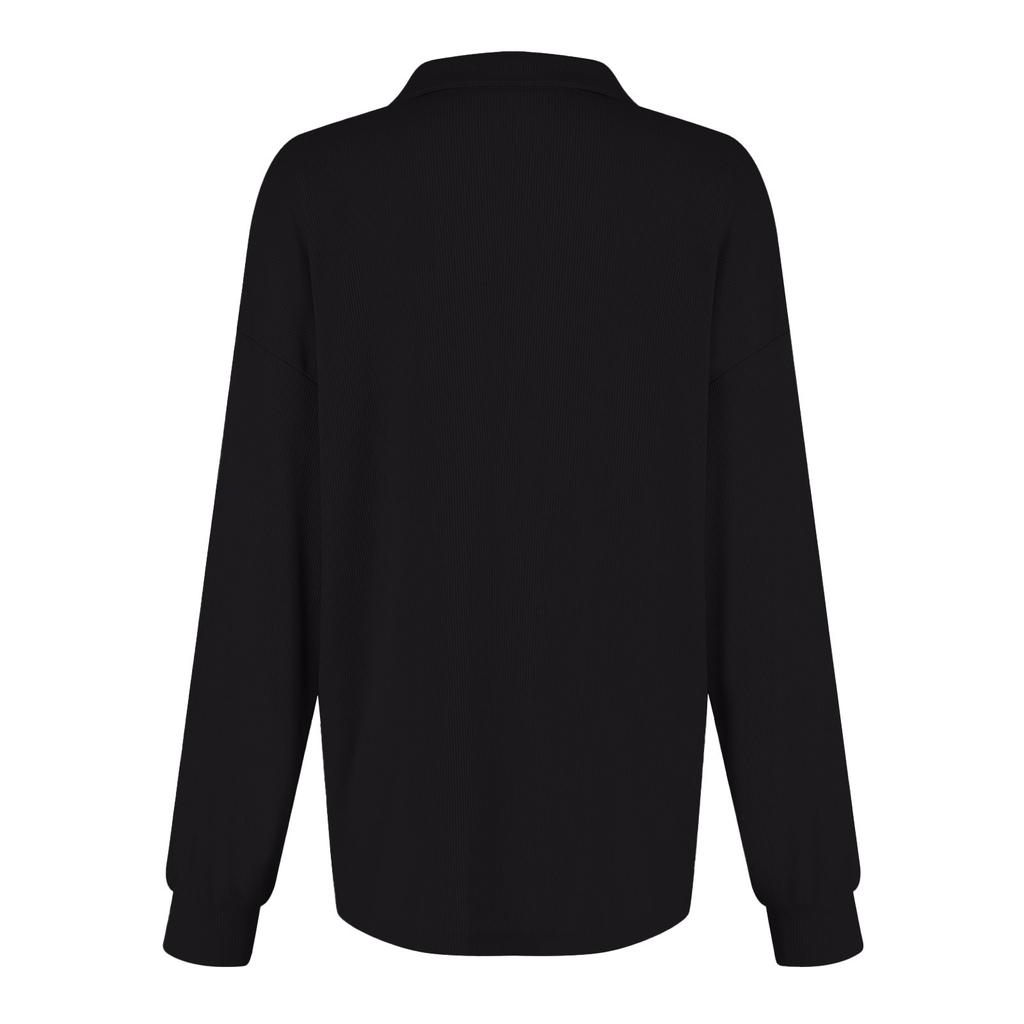 Women's Lapel Button Up Long Sleeved Top Pullover Color Knitted Sweater Loose Long Sleeved