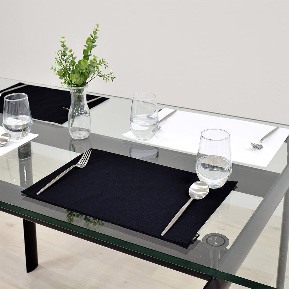STYLE Decor 2-Piece Set: Four 100% Cotton Placemats and Four 100% Cotton Coasters. Perfect for Dining Tables, Parties, and Table Coordination. Black.