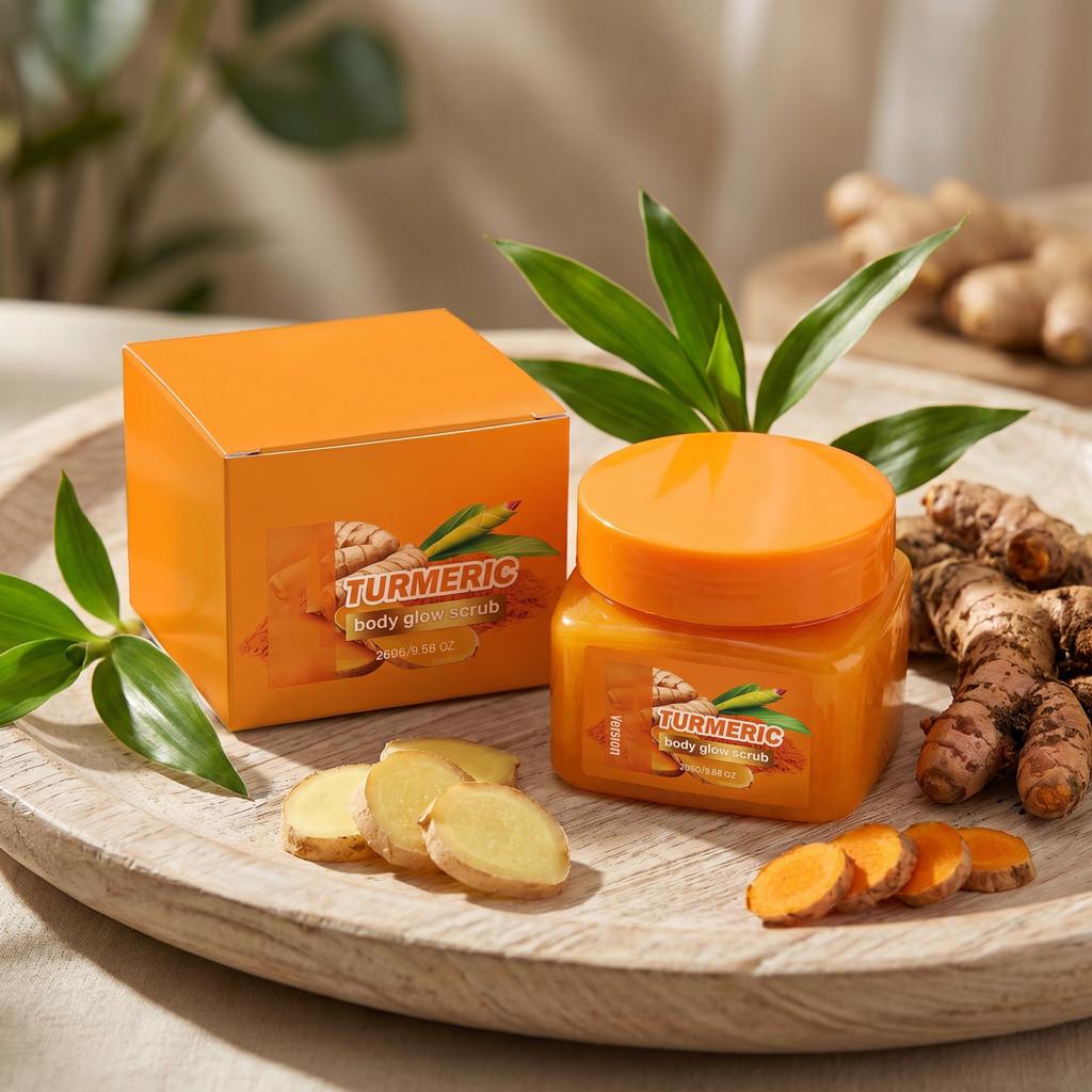 Turmeric Body Glow Scrub Natural Exfoliating Cream with Turmeric Extract and Moisturizing Ingredients for Smooth Skin 200g