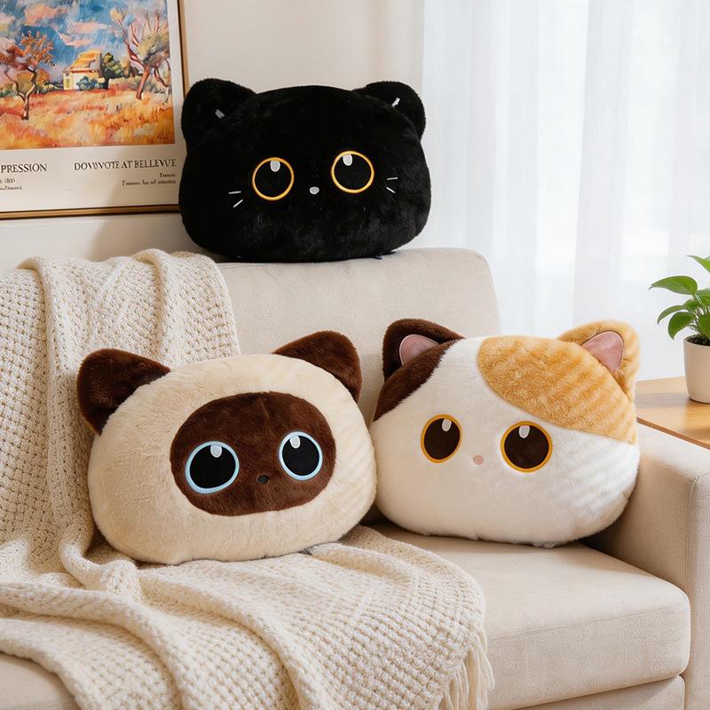 Three Colors Kawaii Cat Plush Toy Soft Stuffed Animal Black Cat Pillow Birthday Gift for Girlfriend Women Home Room Decor