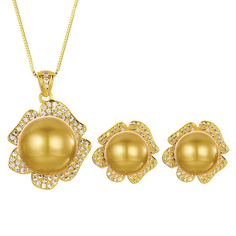 Jewelry Necklace Silver Needle Earrings Women's Pearl Set High-end Feeling Retro Imitation Nanyang Earring Pendant