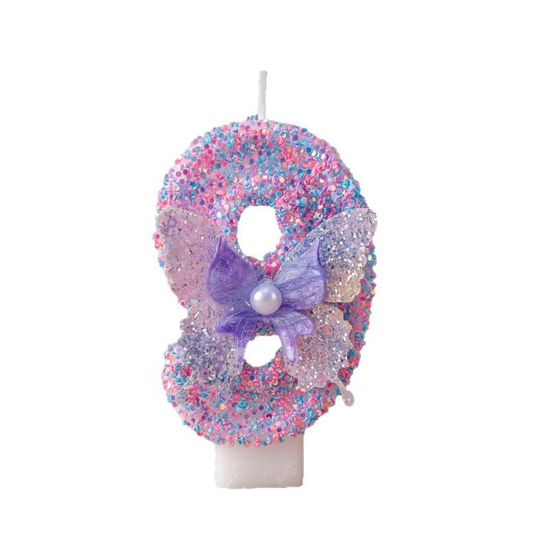 Purple Butterfly Digital Candle 0-9 Birthday Cake Ornament