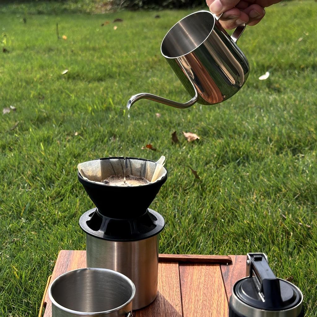 Vandroop Camping Coffee Malá ruční káva na mletí kávy Skládací ruční filtr na kávu Nerezová ocel Pohodlná k uložení Včetně sáčku, venkovní,
