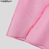 INCERUN Sommer Herren Stehkragen Kurzarm Mesh Sheer Patchwork T-Shirts