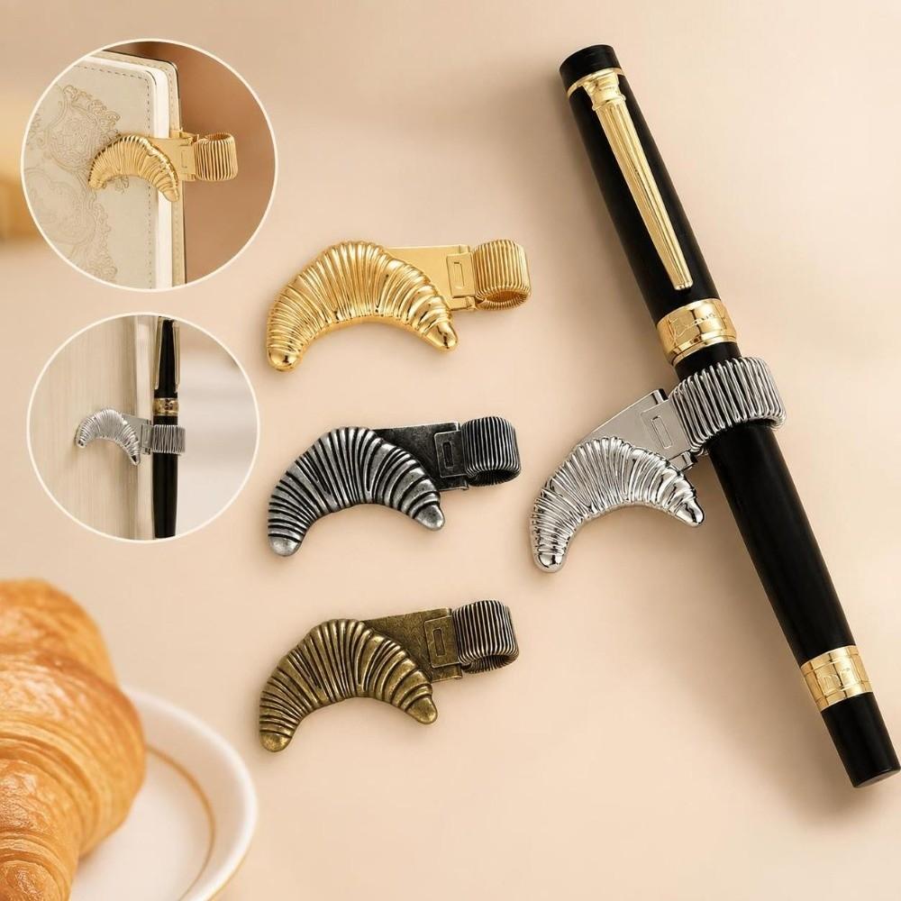 Elegant Metal Pen Clip Holder Croissant Shape Loop Pen Organizer Portable Bakery Pen Clip Office