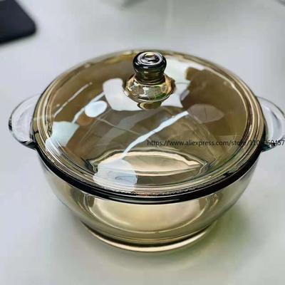 Household Tea Colored Glass Pot 1L Double Ear Covered Pot Heat-resistant Glass Instant Noodle Bowl