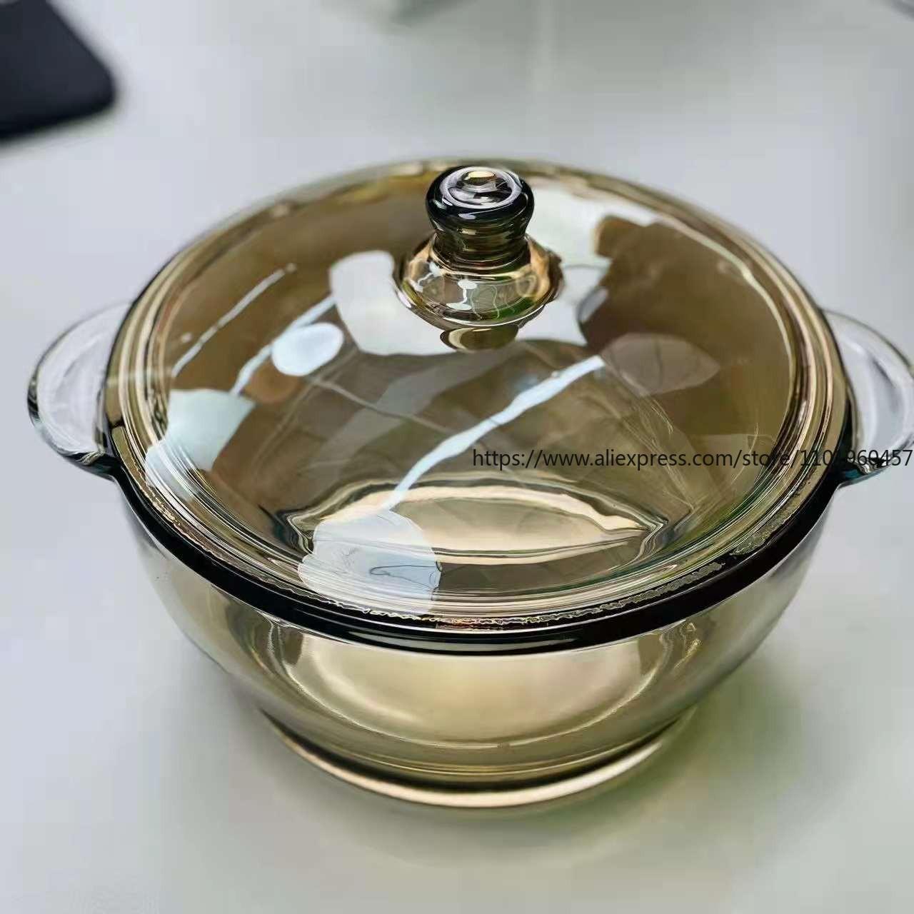 Household Tea Colored Glass Pot 1L Double Ear Covered Pot Heat-resistant Glass Instant Noodle Bowl