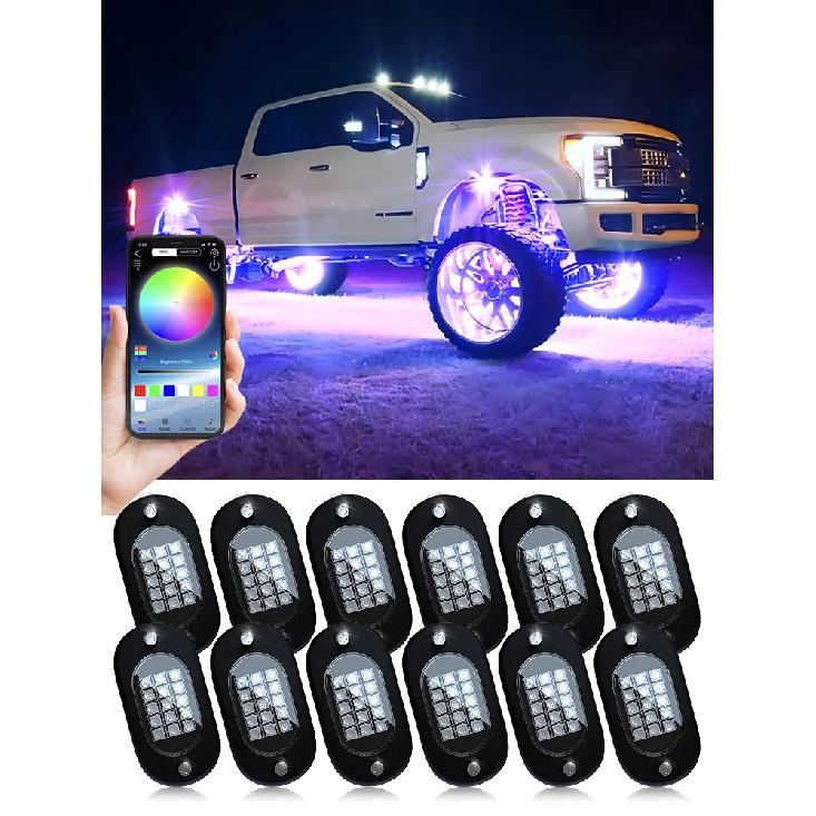 RGB LED Rock Lights 4/6/8/10/12/14 pods APP Control Music Neon Car Underglow Chassis Light for Offroad Truck SUV Rock Lights
