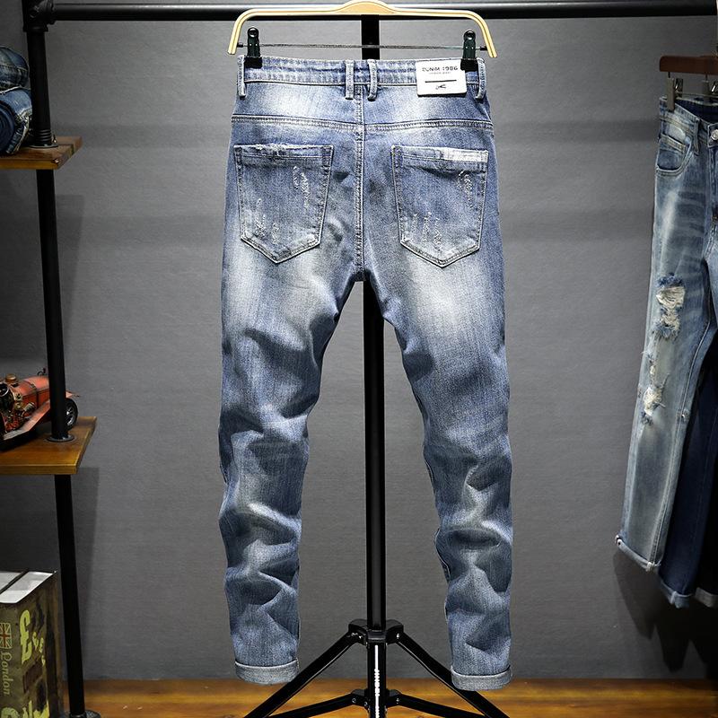 Trendy Spring/Summer Light Shadow Printing Broken Beggar Denim Pants High End Men's God Jeans Men