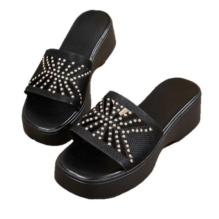 Wedge heel height one-word cool slippers women's summer open-toed fish mouth beach slippers fashion casual sandals