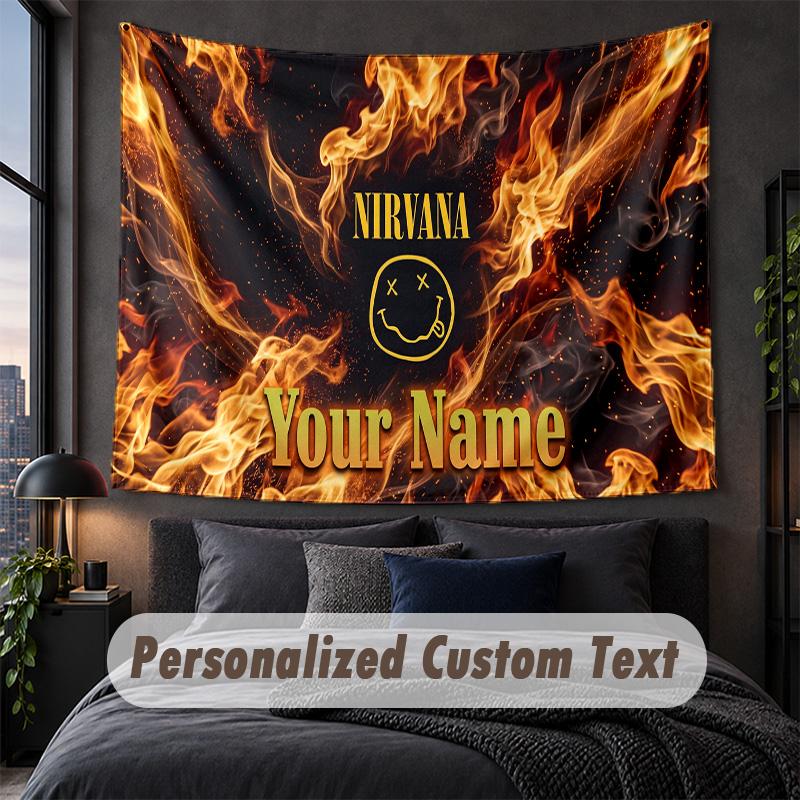 Custom Name Text Tapestry,Nirvana Decorative Wall Hanging, Background Tapestry For Home Bedroom