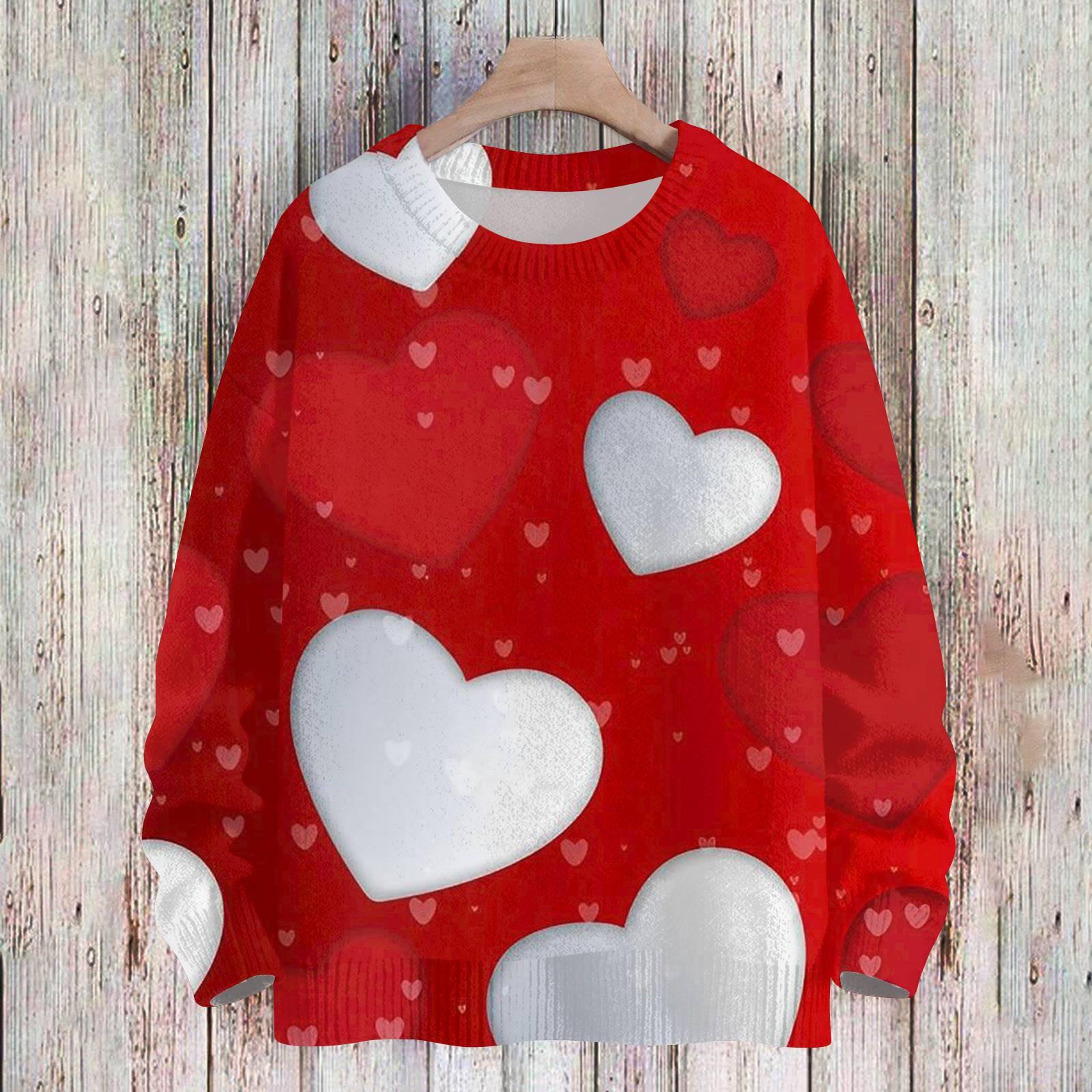 

Женская спортивная одежда ко Дню святого Валентина, вязаный свитер, милая рубашка, круглый вырез, пуловер S красный