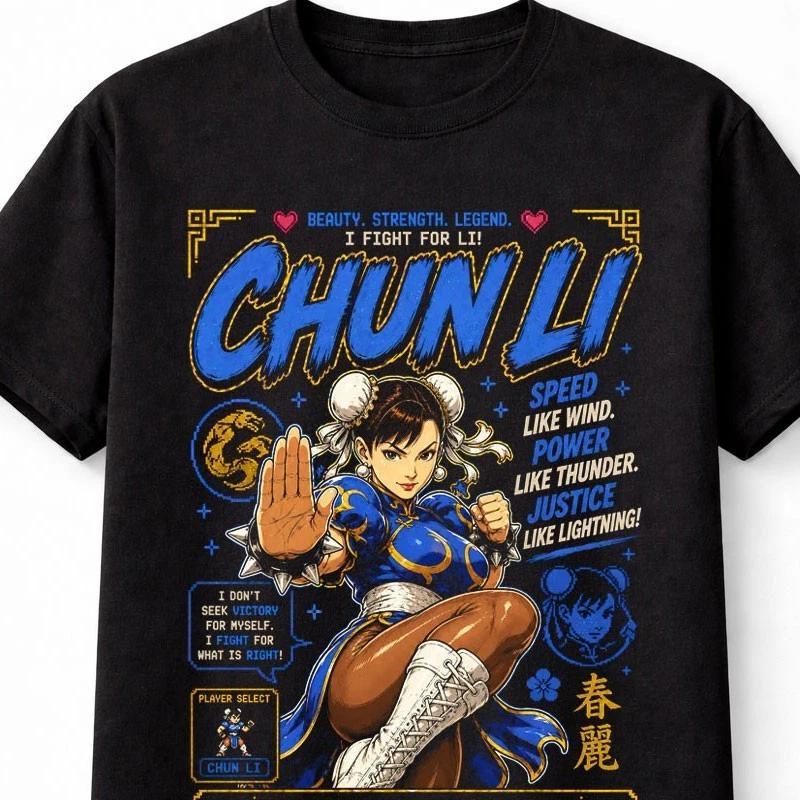 Chun Li Street Fighter Arcade Gaming Retro Anime Unisex TShirt S