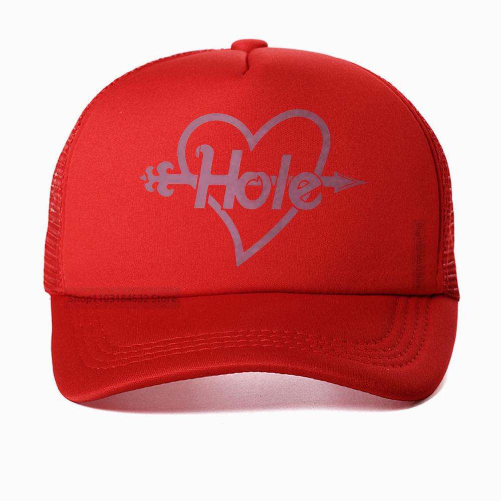 Hole Band Pink Heart Arrow Graphic Print Baseball Cap Cobain Style Snapback Unisex Adjustable mesh Hat Adjustable