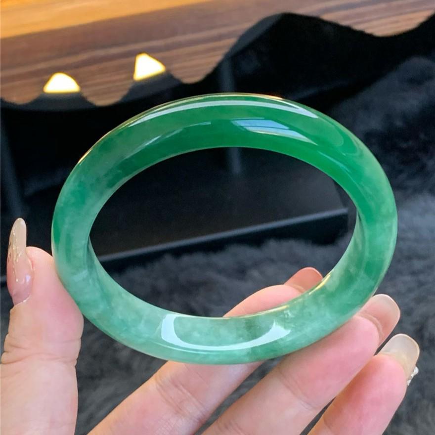 Myanmar Jadeite Treated Bracelet – Large Hole Ice Waxy Jade 53mm, 80-85 lbs