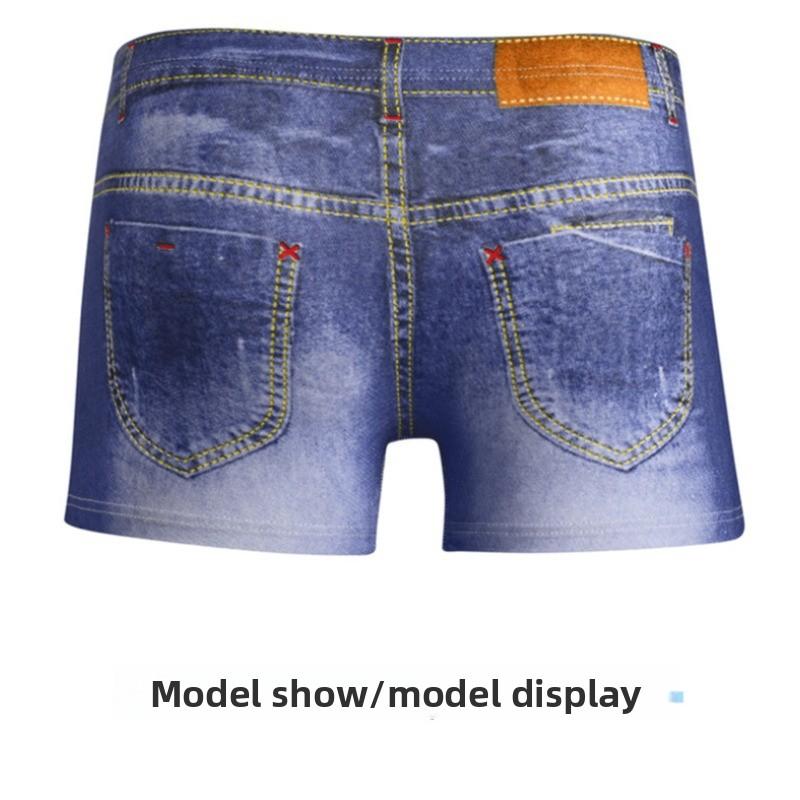 Módní pánské boxerky s potiskem inspirovaným džínovinou Trendy značkové slipy se středně vysokým pasem Prodyšné šortky ve stylu džínoviny