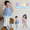 Girls' Plaid Lace Vest Set 2026 Summer New Item for Baby Girls Super Beautiful Thin Summer Two-piece Set Trendy