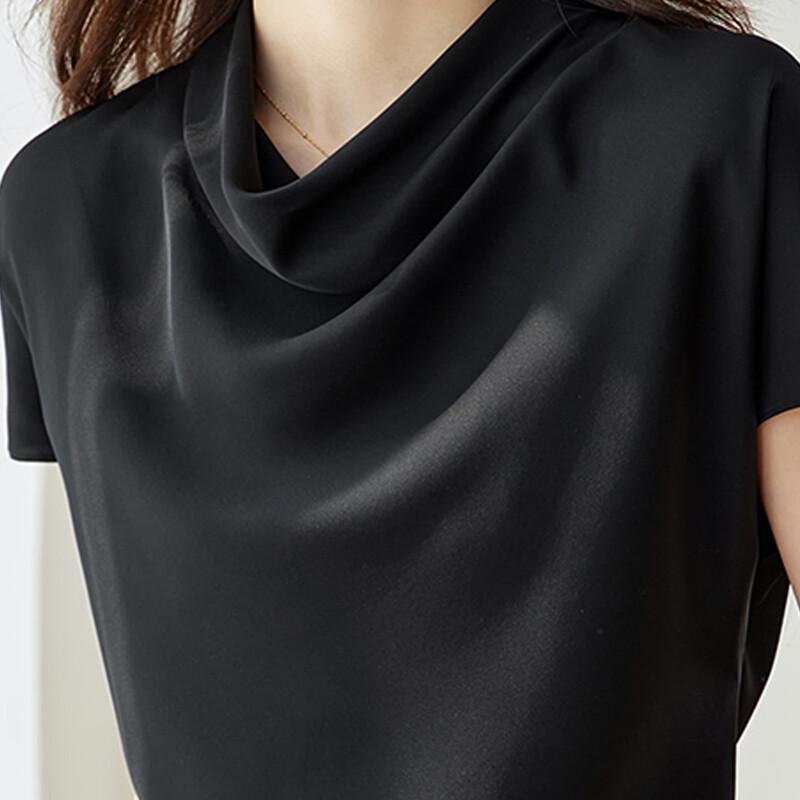 Srcr 22 Momme Silk Drape Neck Short Sleeve Top