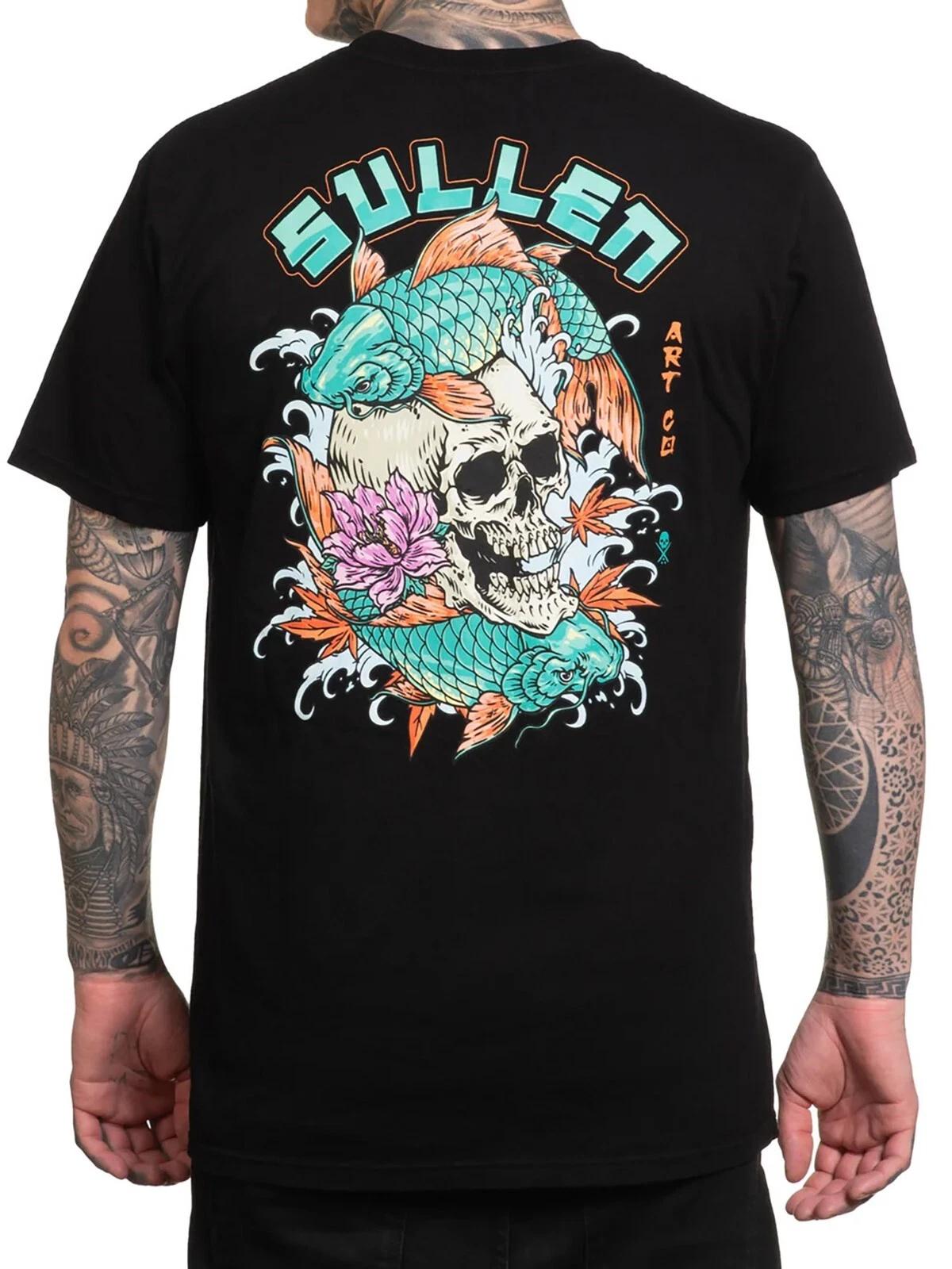 Sullen Men s Skull Koi Short Sleeve Premium T-shirt Tattoo Japanese Skull Tee L