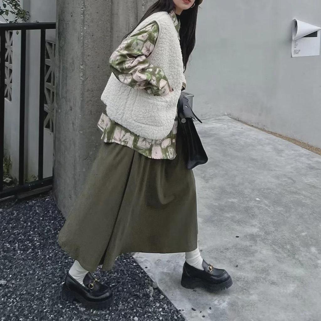 Damen Retro Slim Cord A-Linien Midi-Rock, Elastischer Bund, Überknie, Großer Schwung, Frühlings-/Herbststil