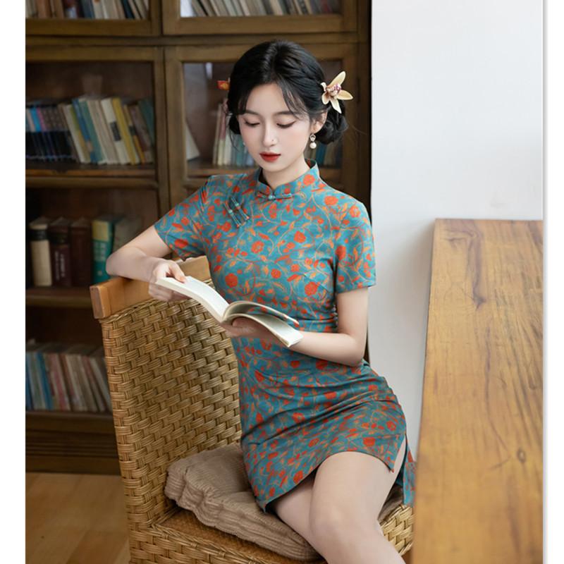 New Chinese ice silk hemp single-layer short cheongsam 1011 summer new slim and thin young girl daily wear
