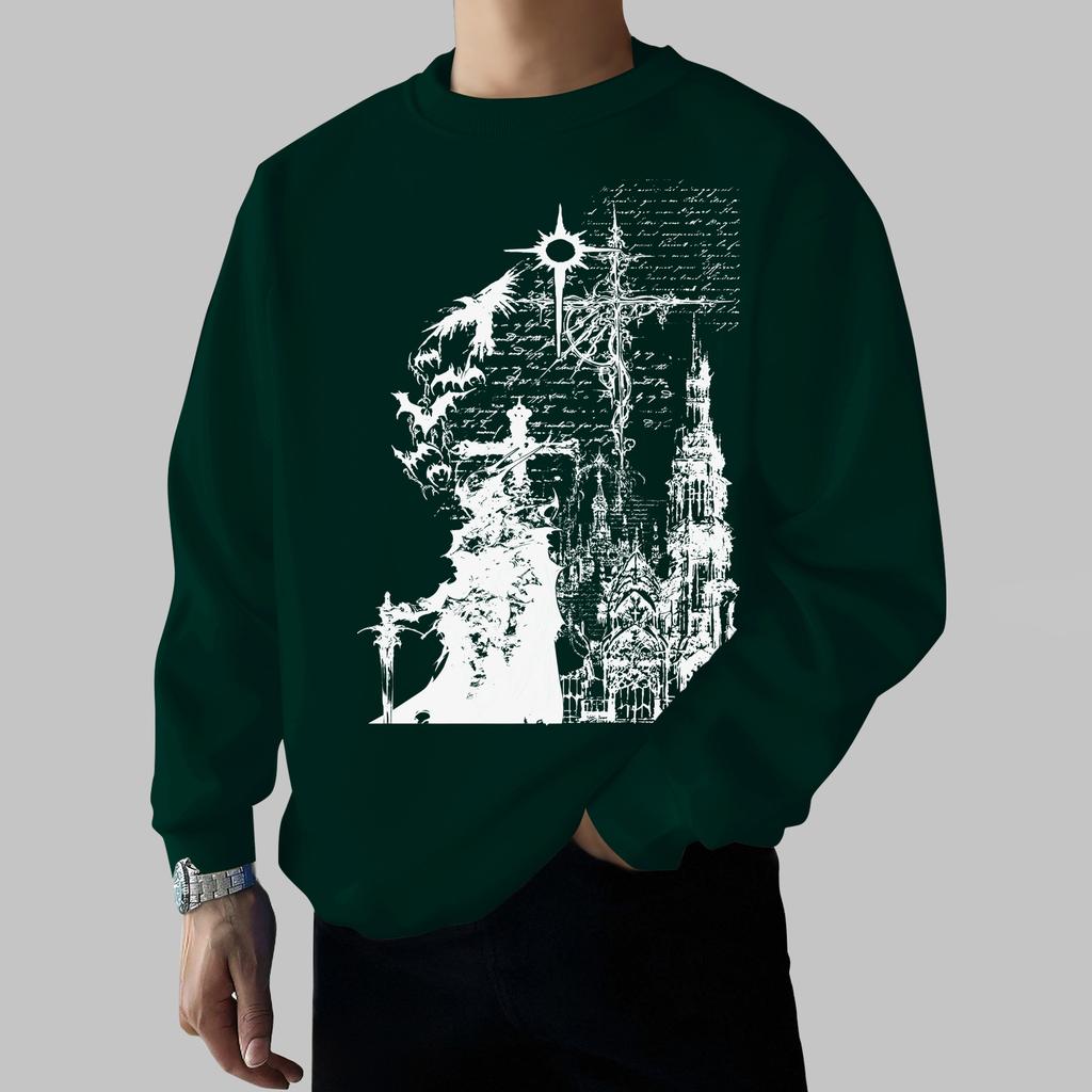 Punk Rock Dark Knight Print Crewneck Sweatshirt – Couple's Set, Loose-Fit Casual Fall/Winter Pullover