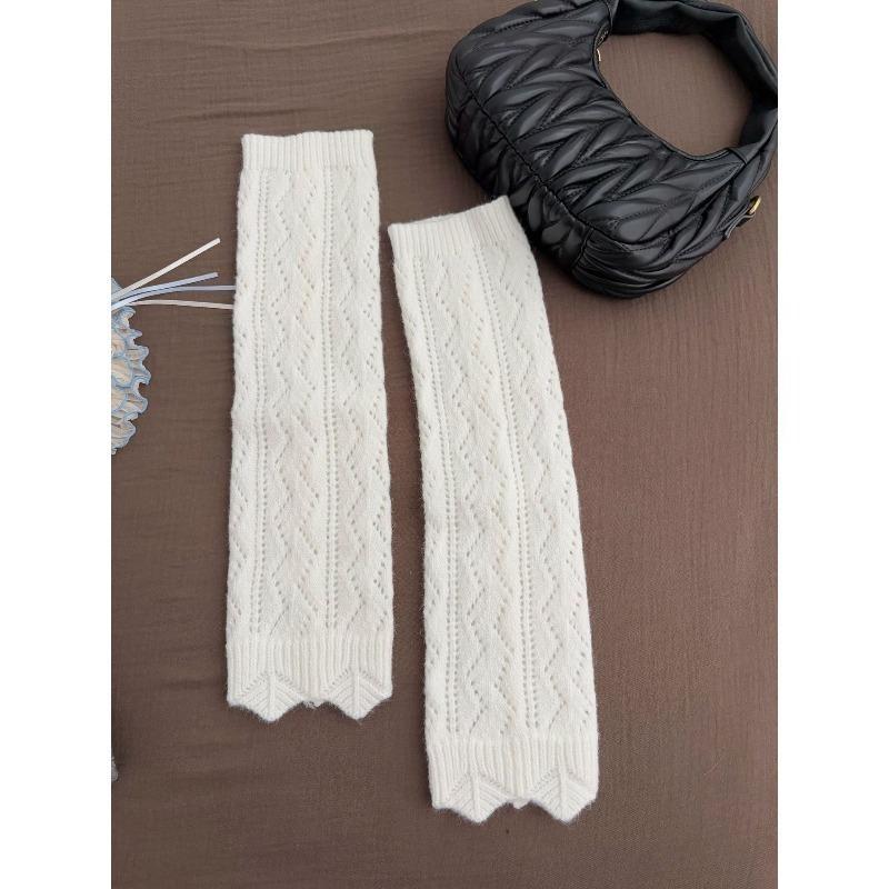 

Женские осенне-зимние однотонные тонкие полые носки с высокой голенью и оборками в виде листьев лотоса 1 pair белый