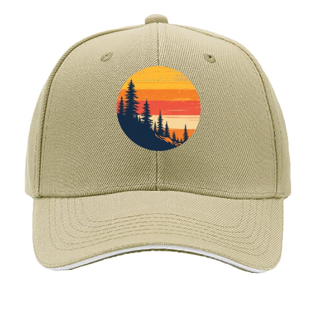 Retro Sunset Pine Forest Silhouette Sandwich Baseball Cap Sun Cap Outdoor Workouts Hat