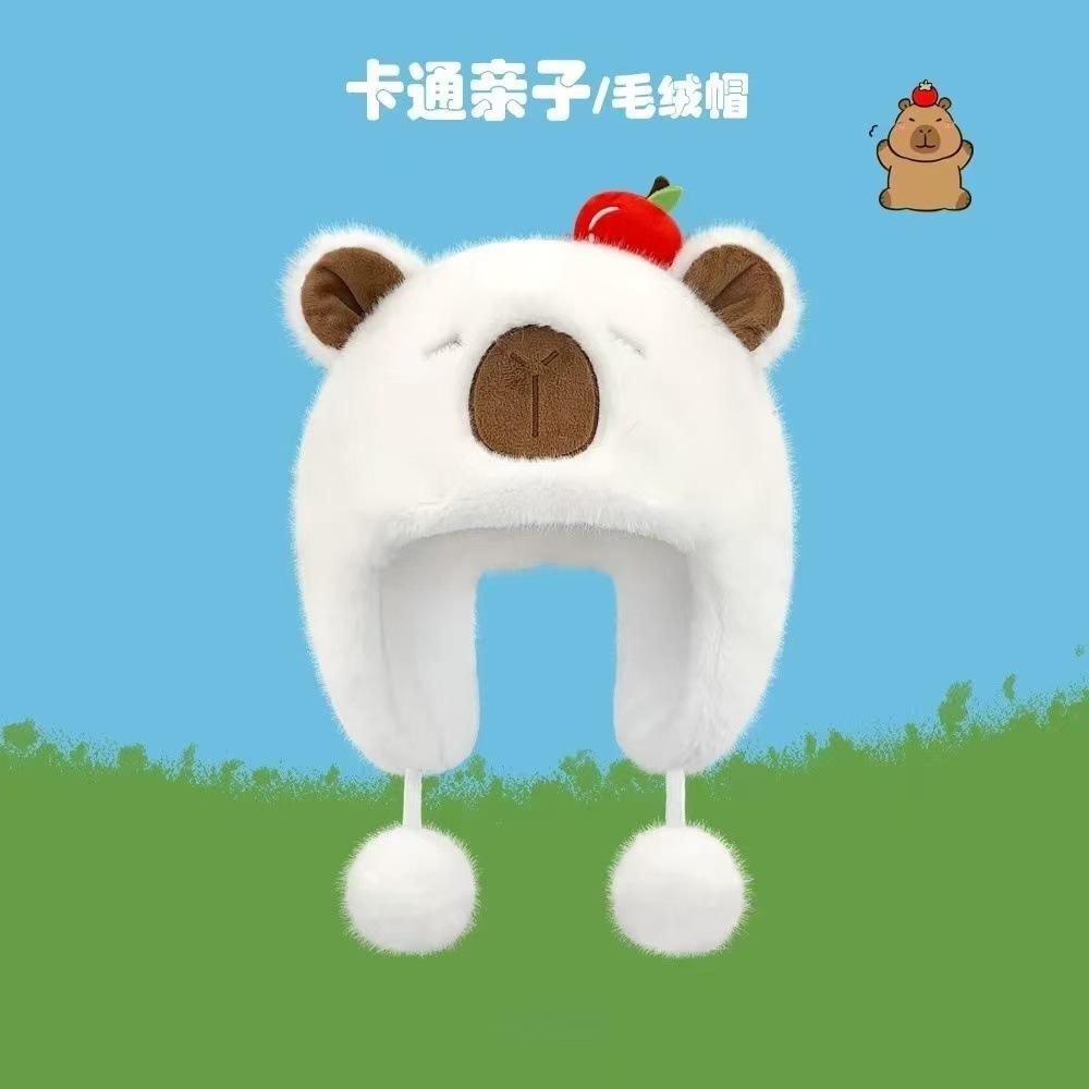 Super cute capybara hat scarf gloves integrated hooded scarf warm cute plush two-in-one hat