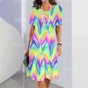 3D Geometric Stripe Print Elegant Women's Short-sleeved Summer Dress