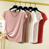 Femmes été solide col en V basique t-shirt Modal ample t-shirt hauts décontracté maillot de corps