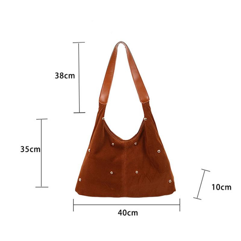 Fashion Rivet Shoulder Bag For Women Large Capacity Casual Handbags Simple Commuter Tote Bag Retro Suede Leather Underarm Bag AVE