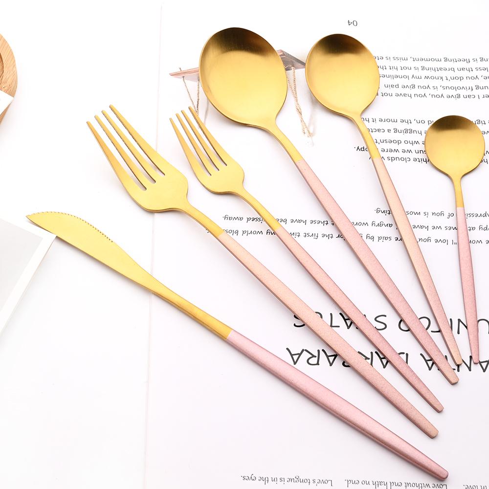 JANKNG 24Pcs Matte Dinnerware Golden Knife Fork Dessert Spoons Flatware Set Stainless Steel Cutlery Set Kitchen Silverware Set