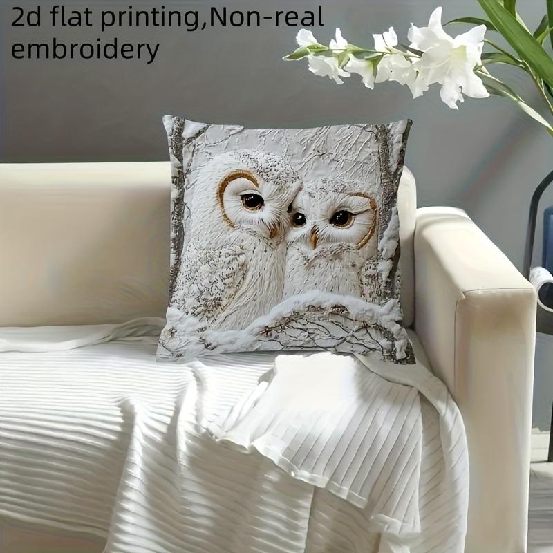 2D Flat- Winter Snowy Owl Couple Throw Pillow Cover Rustic Forest Animal Square Cushion Case For Couch Bedroom Sofa Home Decor