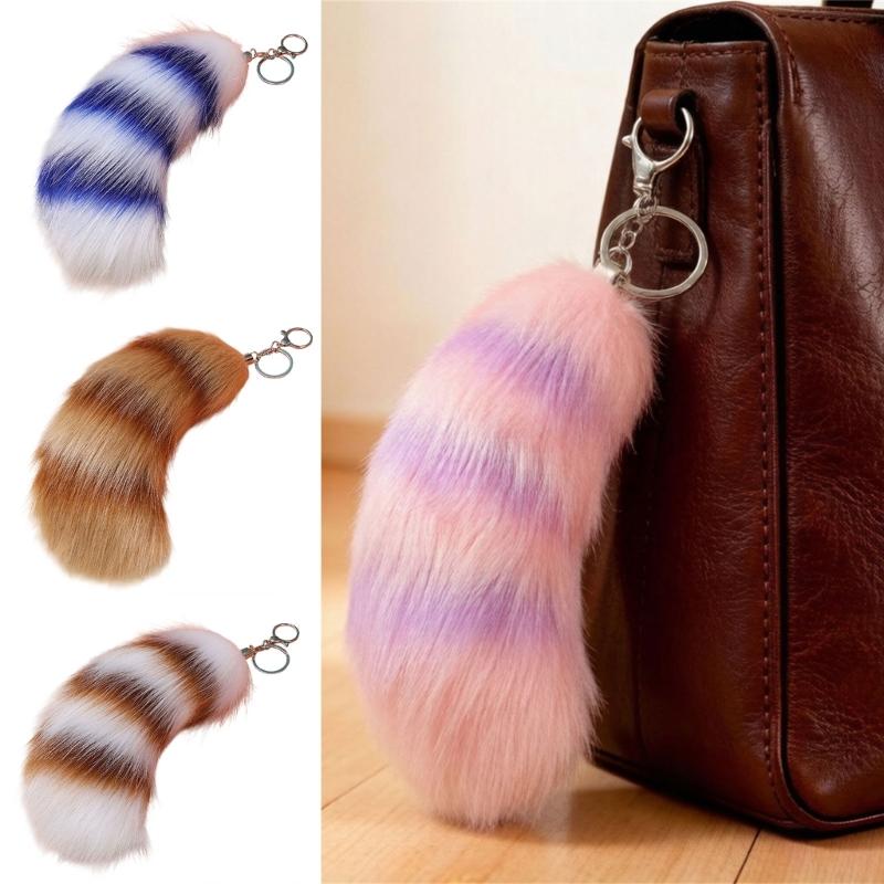 Plush Foxes Tail Keychain Soft And Cute Accessory Plush Keyring Decors For Bags Keys Or Home Decors 18cm Long