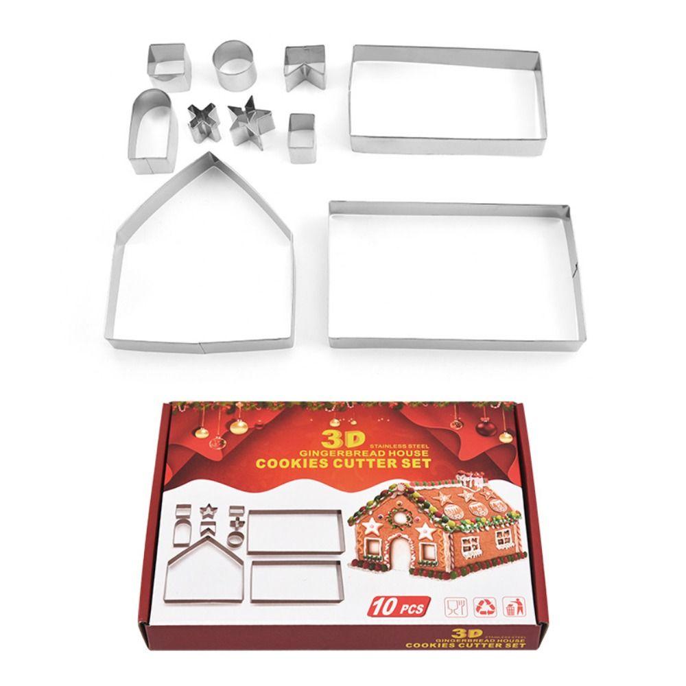3D Gingerbread House Cookie Cutter Set Three-dimensional Multi-specification Fondant Cutter Stainless Steel Baking Tool Xmas
