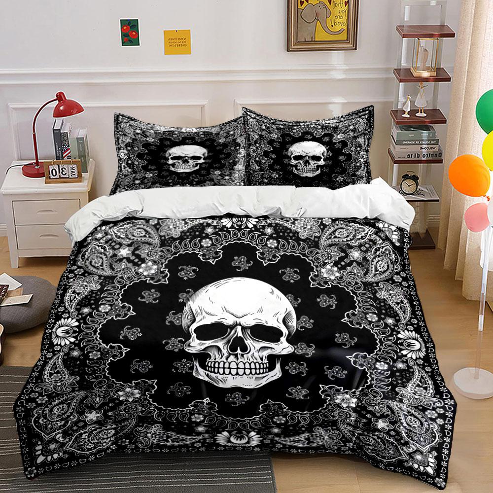 Skull Paisley Gothic Pattern Bedding Duvet Cover Set (1*Duvet Cover 2*Pillowcases, without duvet insert)