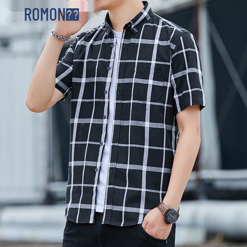 ROMON Men s Short-Sleeve Wrinkle-Free Plaid Shirt 2XL
