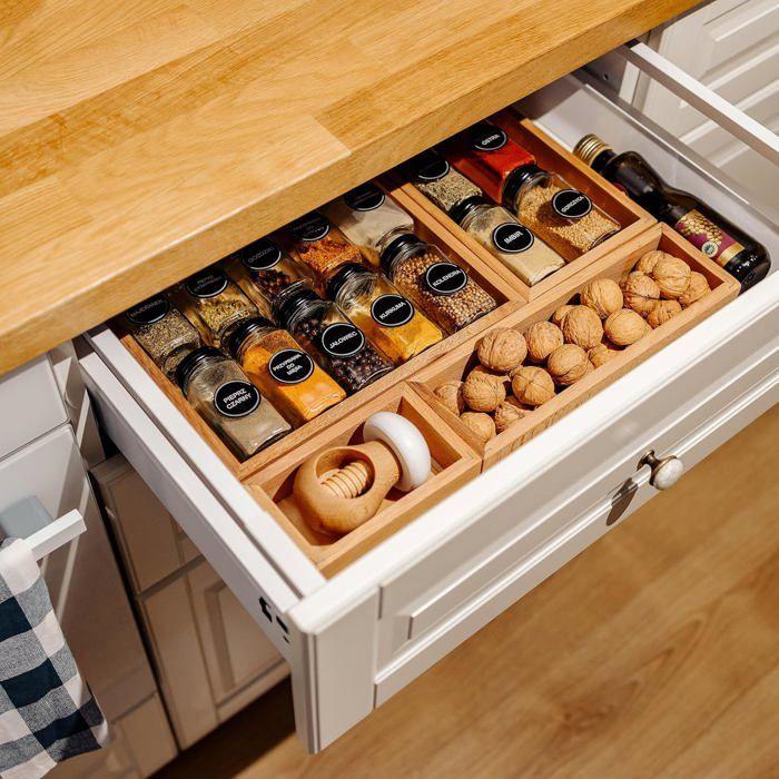 Plateau De Rangement - Creative Deco - Bois De Hêtre - 28 X 9 X 5 Cm - Organisateur Épices - Durable