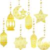 8 Stück Glitzer Gold Hängendes Banner Anhänger Papiergirlande Schaufensterdekoration Ramadan Dekoration Islamische Dekoration Stern Mond Design