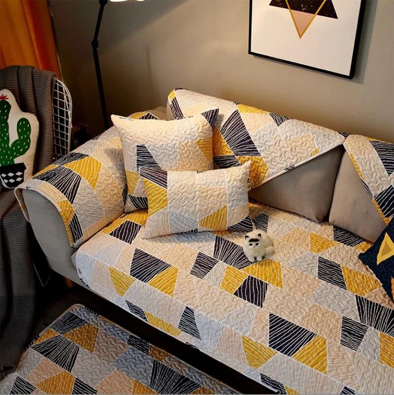 Four Season Universal Cartoon White Non-slip Sofa Covers for Living Room Cushion Couch Embroidery Soft Fabric