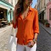 Womens Long Sleeve V Neck Button Chiffon Blouse With Cotton Polyester For Office Casual Wear